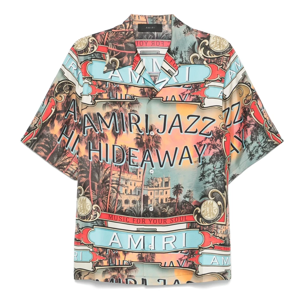 Amiri Logo Print Zijden Camp Kraag Shirt Multicolor Heren