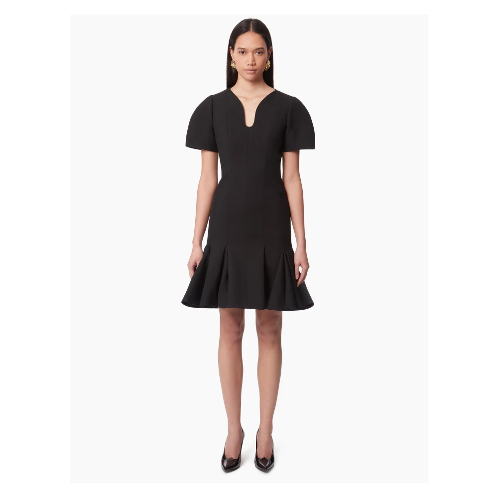 Nina Ricci Zwarte Wol Peplum Jurk Black Dames