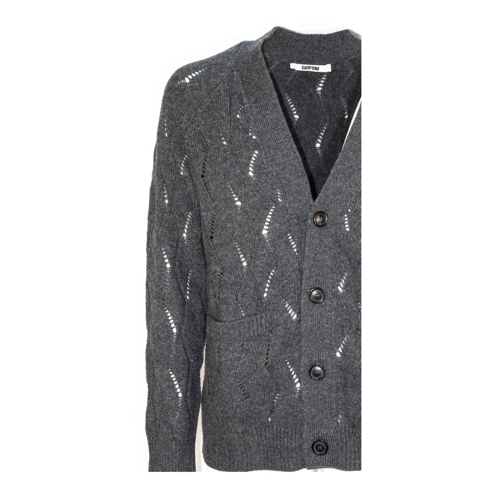 Mauro Grifoni Grijze Kabeltrui Cardigan Sweater Gray Heren