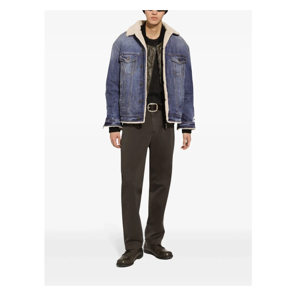 Dolce & Gabbana Heldere Blauwe Teddy Kraag Denim Jas Blue Heren