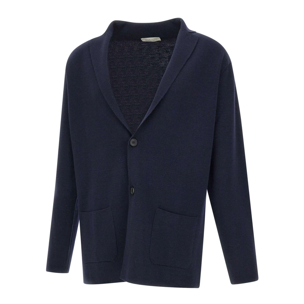 Filippo De Laurentiis Blue Cardigans, Male, 2XL, Milano Rib Single Breasted Blazer