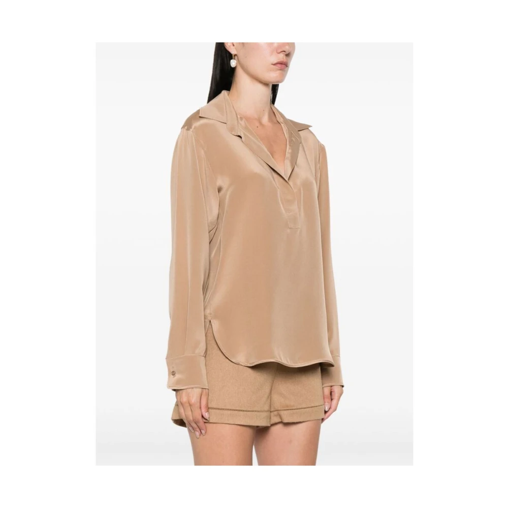 Max Mara Beige Polo Kraag Shirt met Lange Mouwen Beige Dames