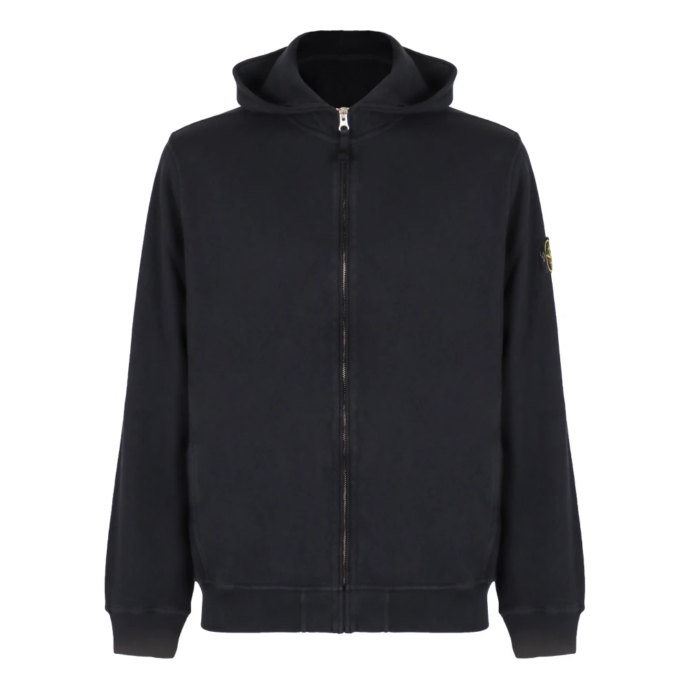 Stone Island Men's Blue Zip-Up Hooded Sweatshirt With Pockets - Zip-Throughs - S - Sweatshirts & Hoodies