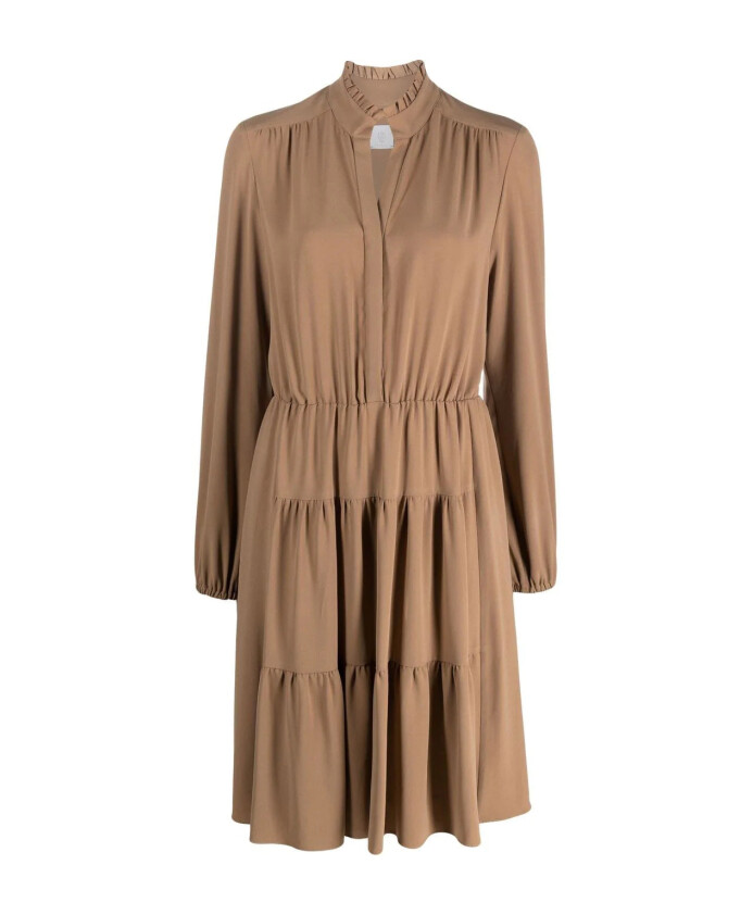 bruine-midi-jurk-met-dubbele-volant