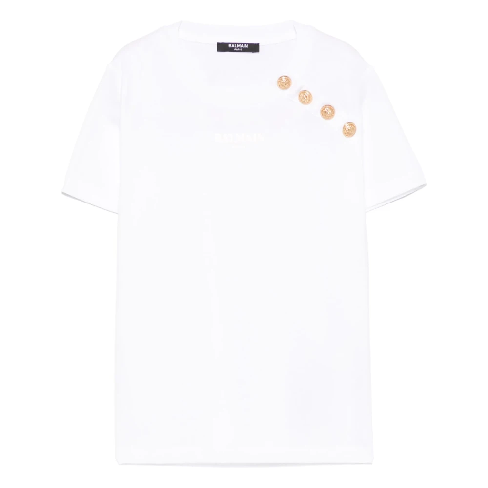 Balmain Vit Lion Chain Logo T-shirt White, Flicka