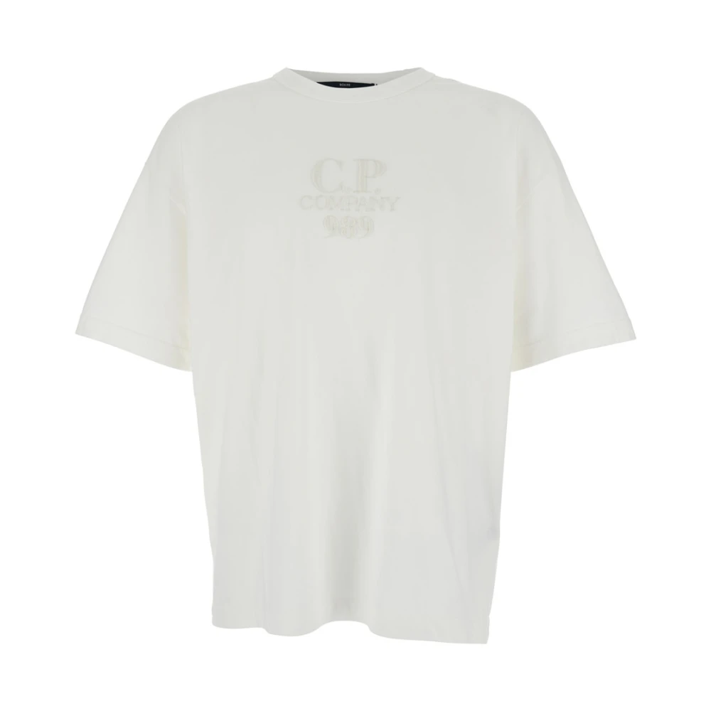 C.P. Company Wit Logo Geborduurd T-Shirt Katoen Man White Heren