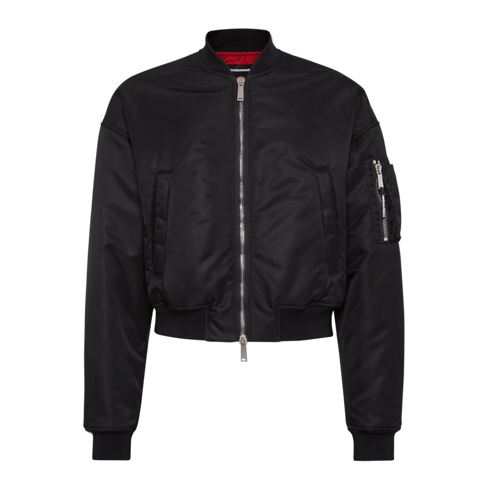 Zwarte Bomberjack met Geribbelde Kraag Dsquared2 Bomber jackets Miinto