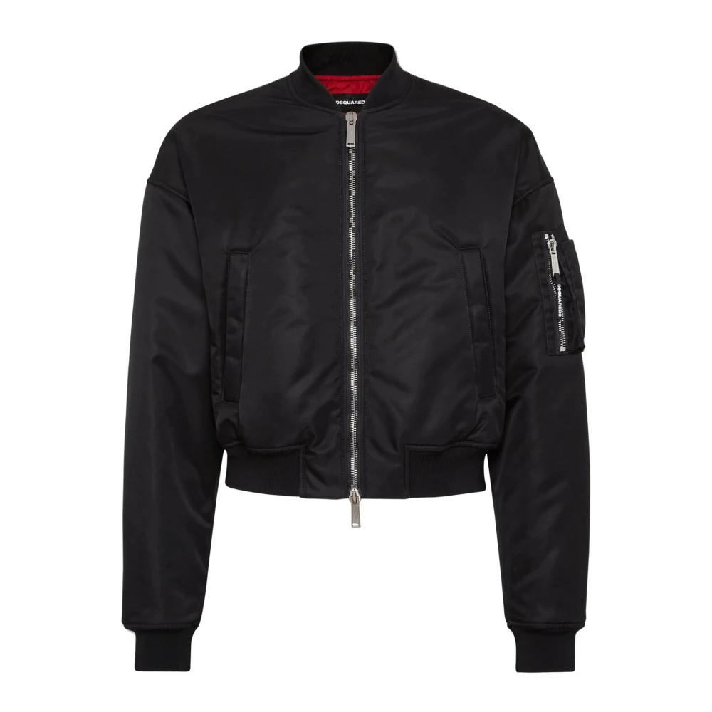 Dsquared2 Zwarte Bomberjack met Geribbelde Kraag Black Heren