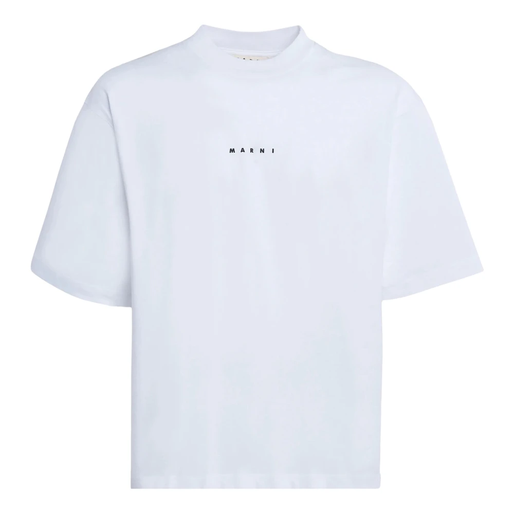 Marni Biologisch Katoen Logo Print T-Shirt White Heren