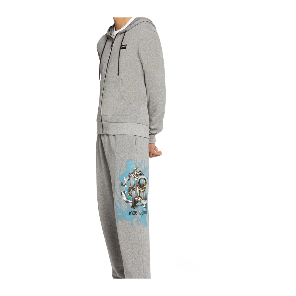 Roberto Cavalli Sweatpants met Bliksemprint en Logo Blue Heren