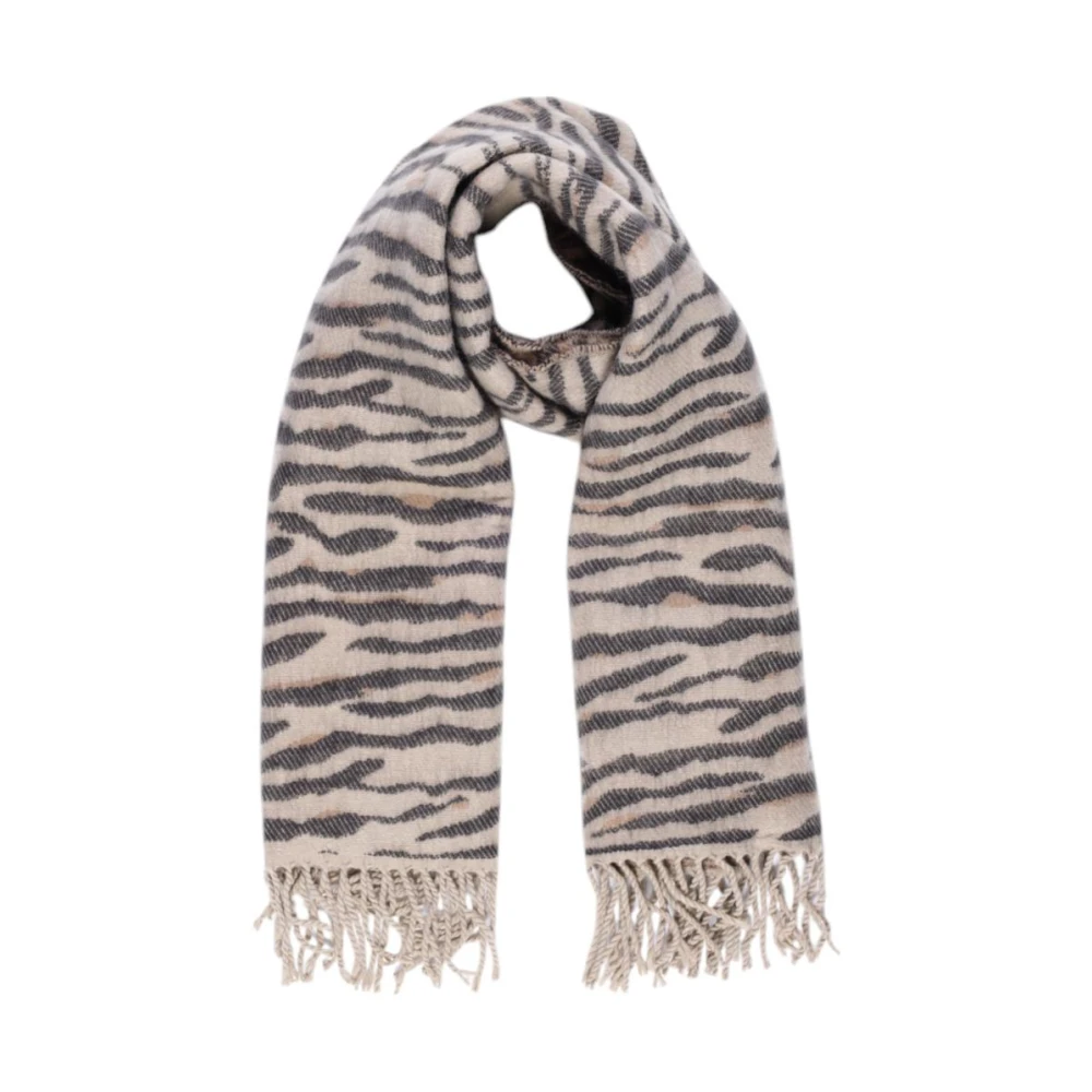 Pieces Zebra Print Fringe Scarf - Female - Winter Scarves - Beige - One Size - Accessories