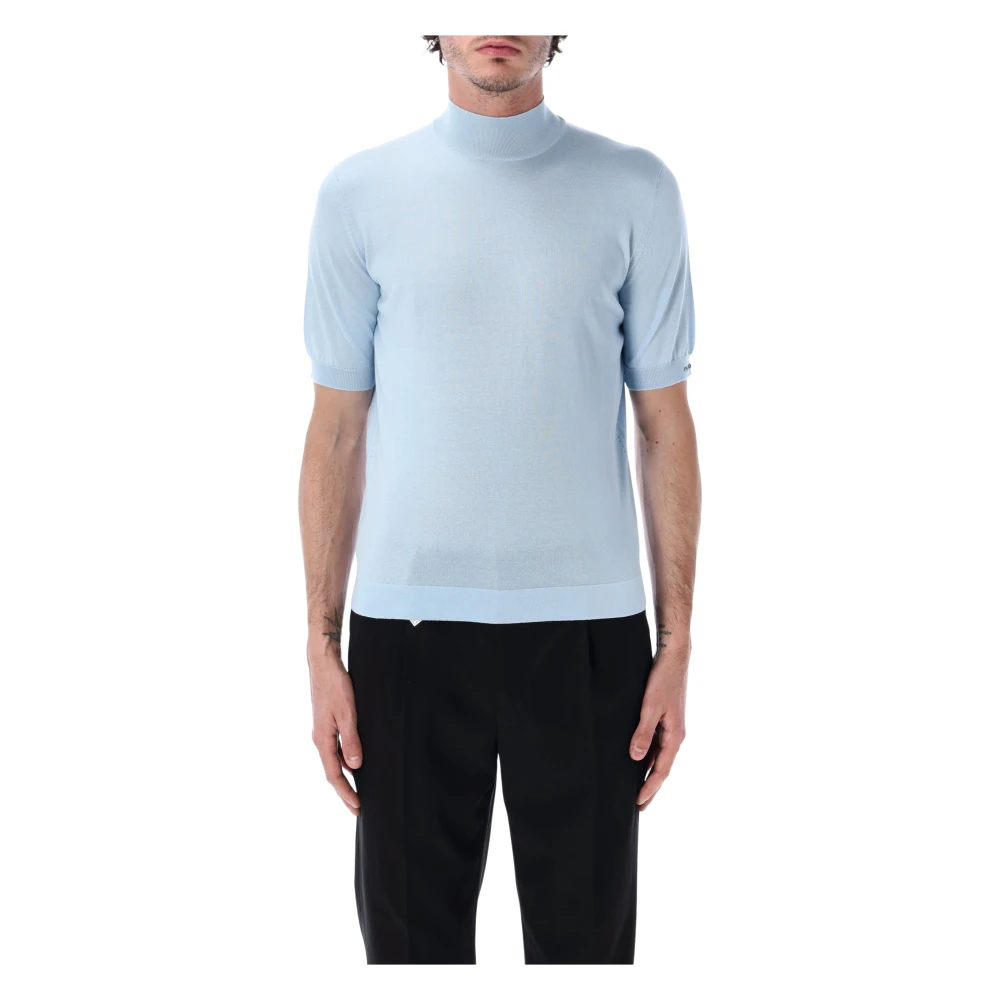 Prada , Turtlenecks, Male, Blue, M, Mock Turtleneck Knit Tee