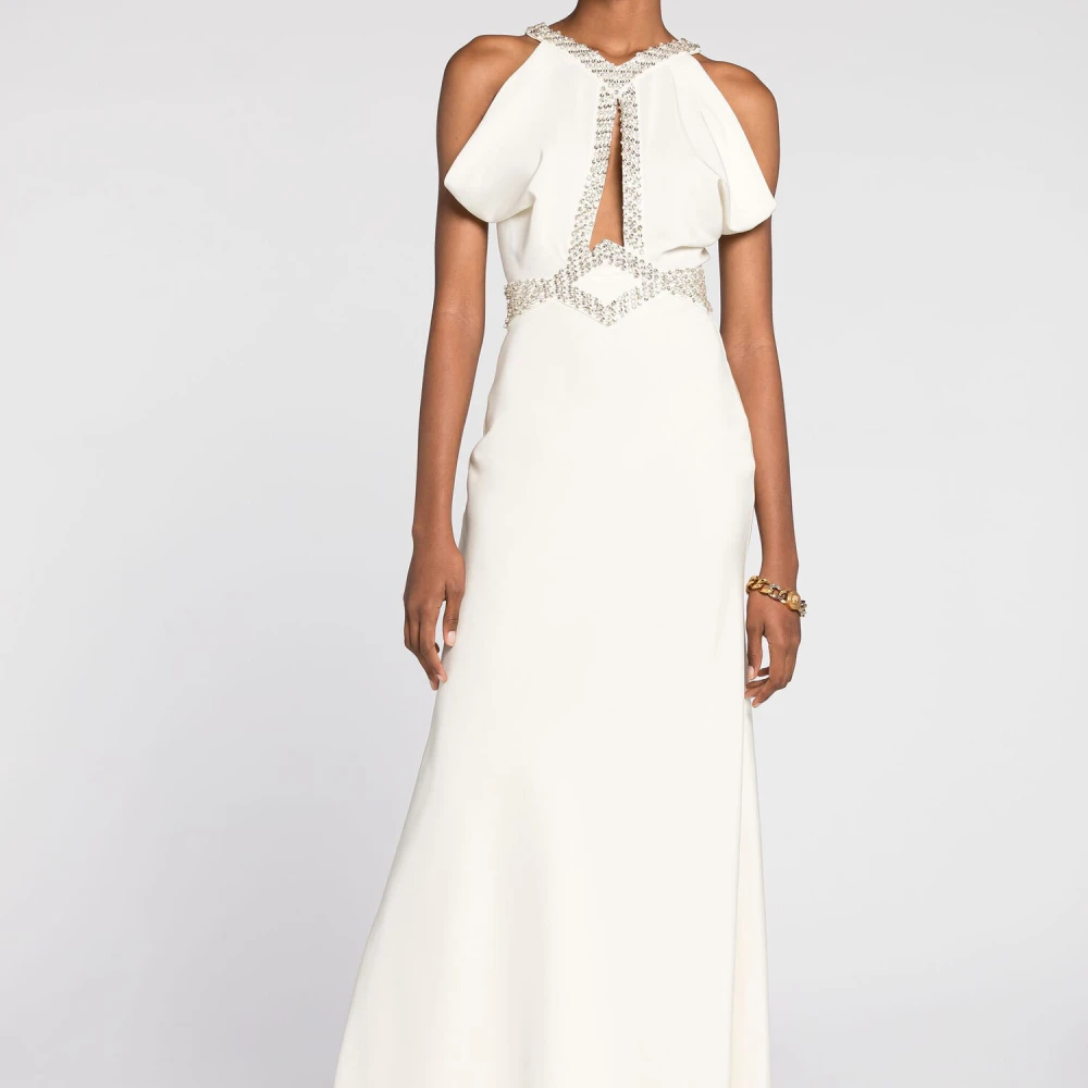 Roberto Cavalli Kristal Zeemeermin Halternek Jurk White Dames