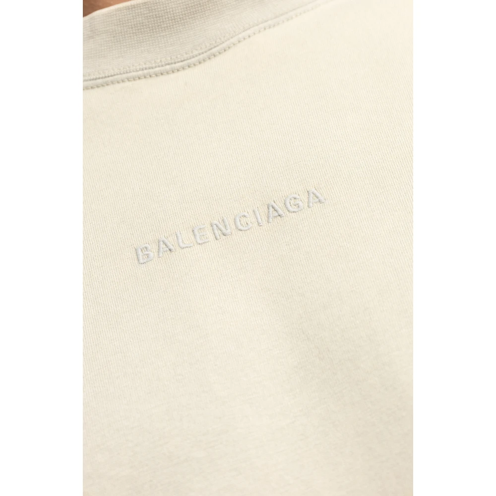 Balenciaga T-shirt met geborduurd logo met korte mouwen Beige Heren