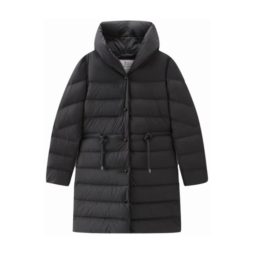 Woolrich Lange jas met capuchon en trekkoord Black Heren