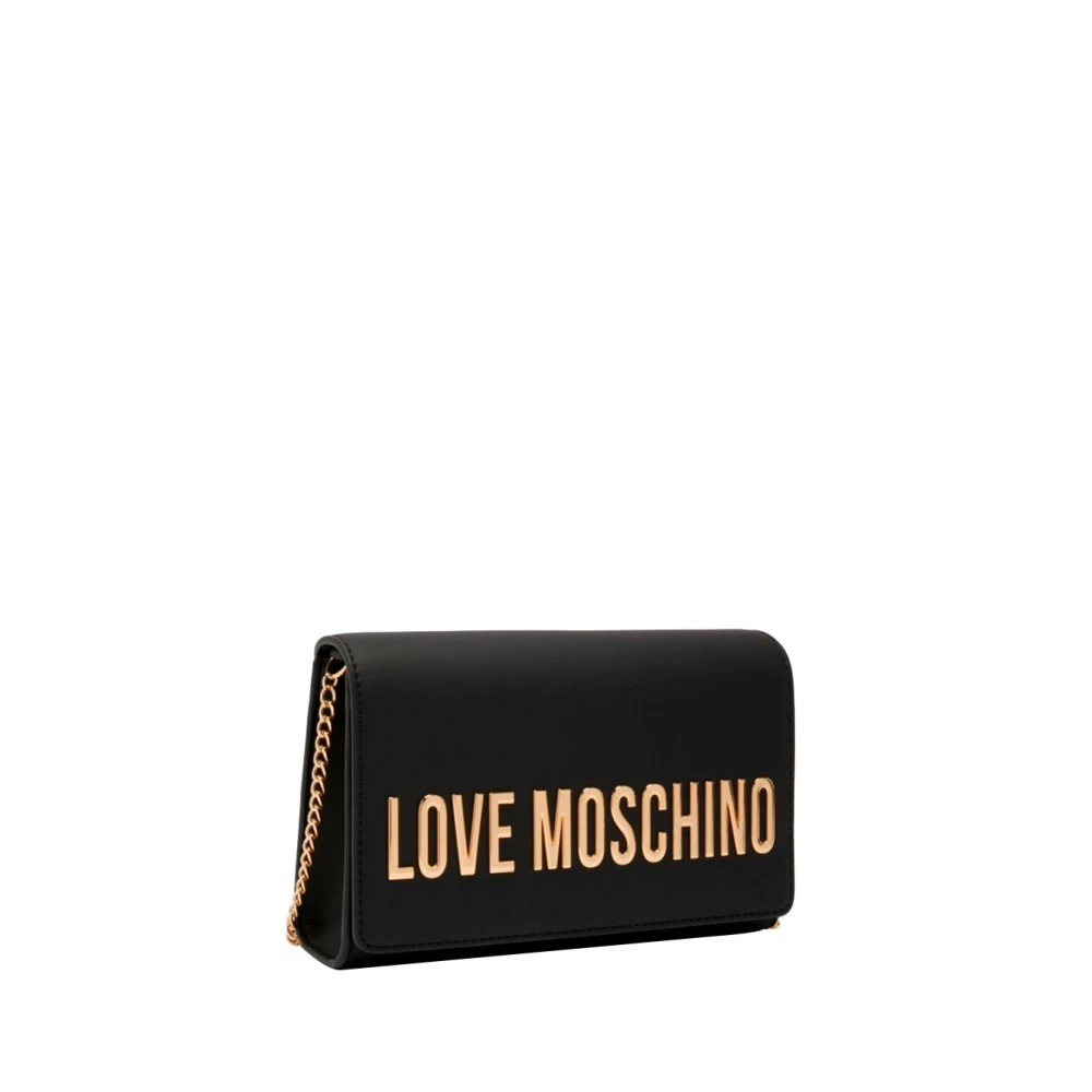 Moschino Elegante Zwarte Schoudertas met Gouden Details Black Dames