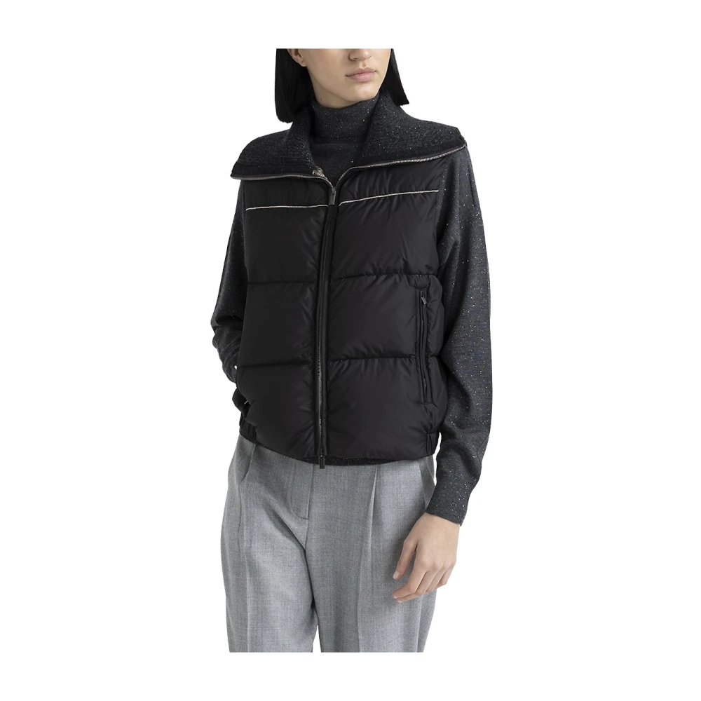 PESERICO Mouwloos donsjack met tricot kraag Black Dames