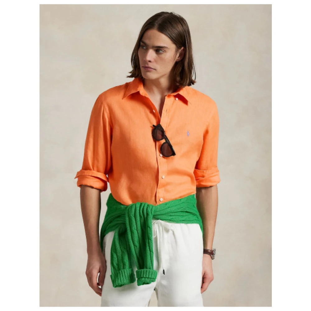 Polo Ralph Lauren Aangepaste Linnen Overhemd Orange Heren