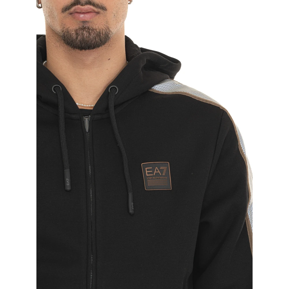 Emporio Armani EA7 Hoodie met rits en contrastdetails Black Heren