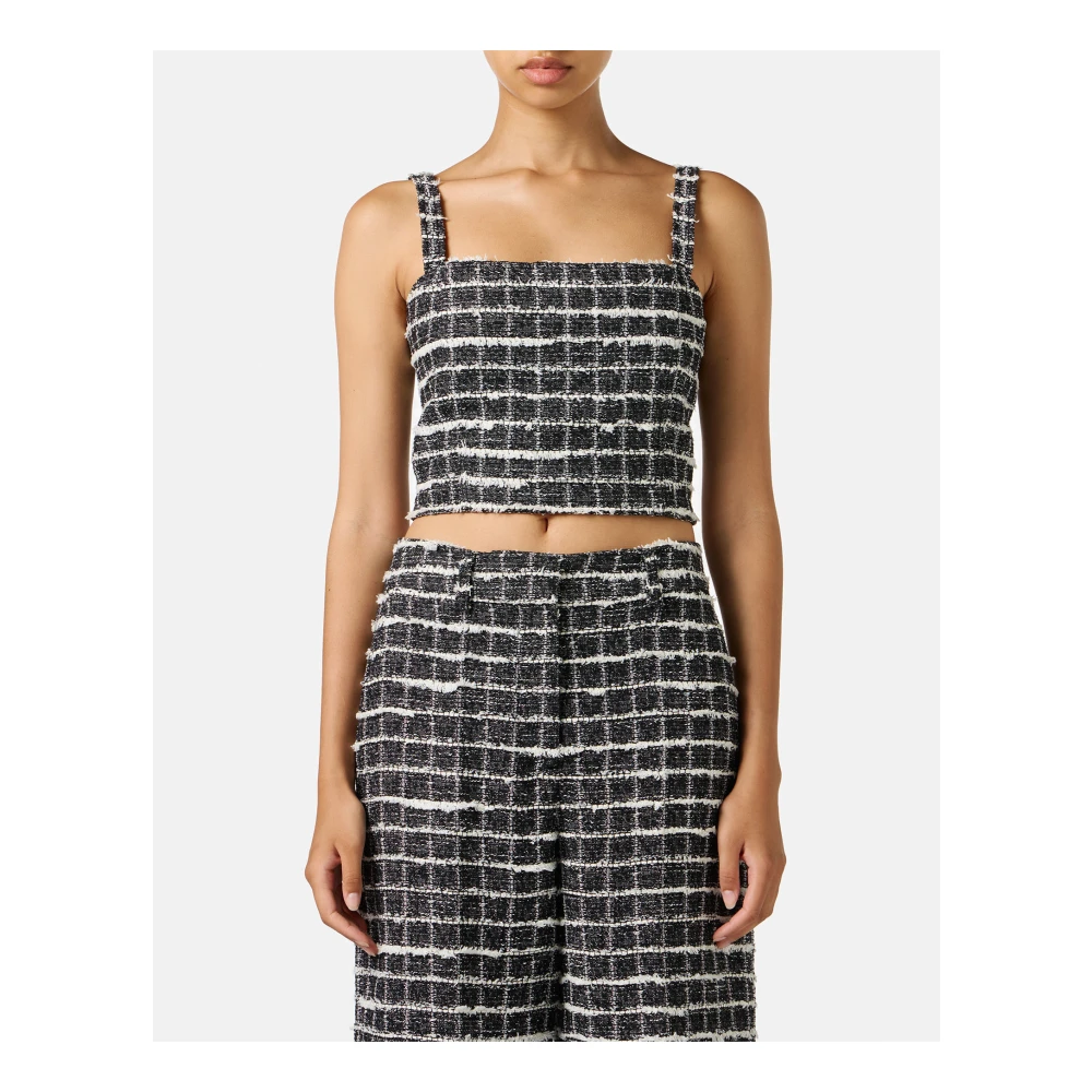 Iceberg Aansluitende witte en zwarte geruite top met schouderbandjes van Chanel-ruitstof Black Dames