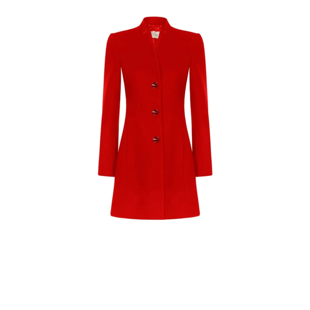 RINASCIMENTO Gestructureerde Mantel van Gemengde Wol met Mandarin Kraag Red Dames