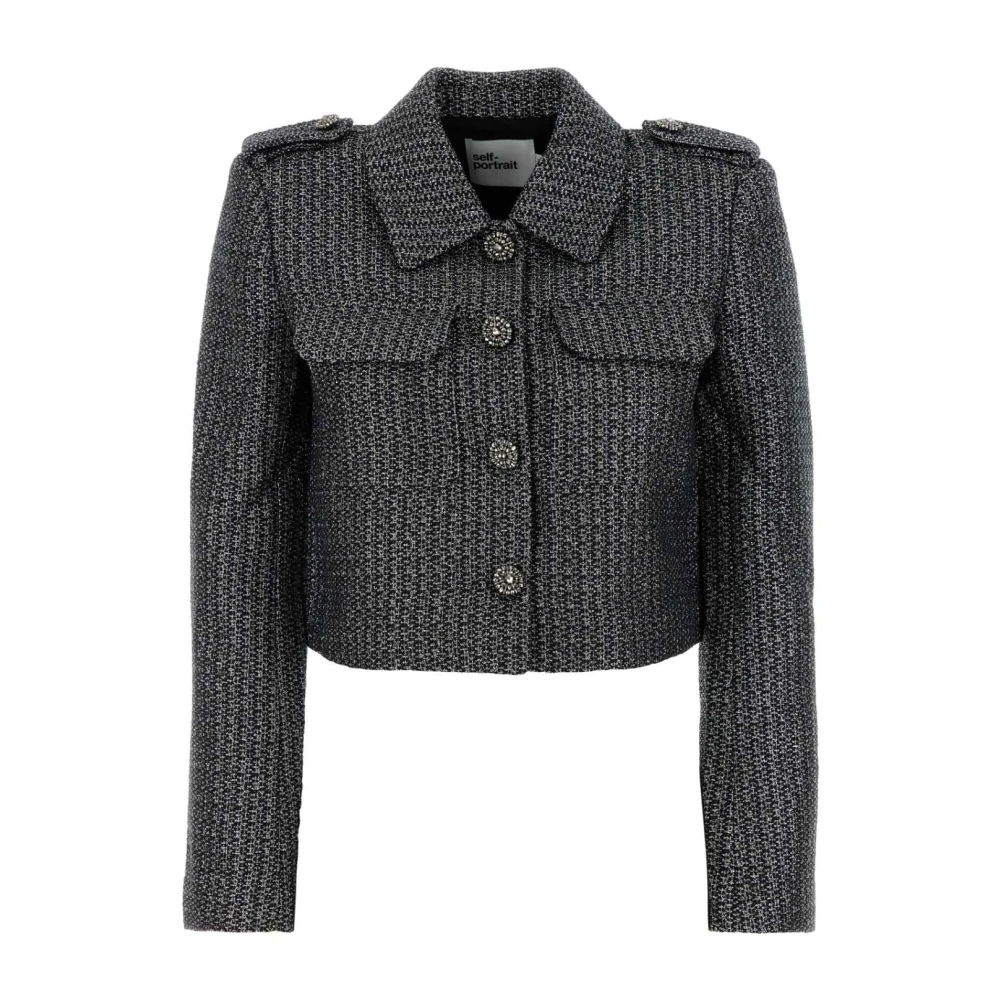 Self Portrait Stijlvol Geborduurde Bouclé Blazer Black Dames