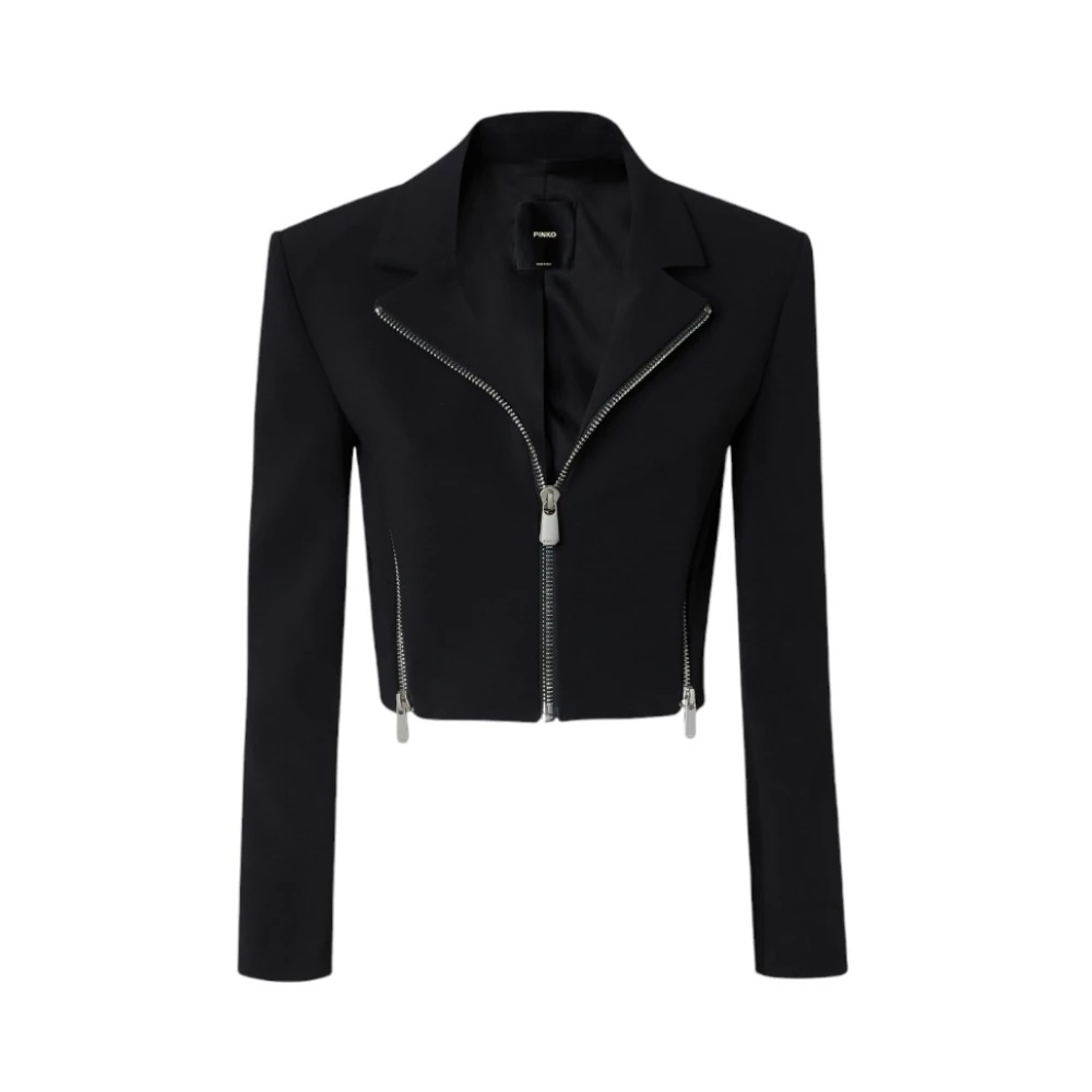 Pinko Korte Crêpe Stretch Jas met Rits Black Dames