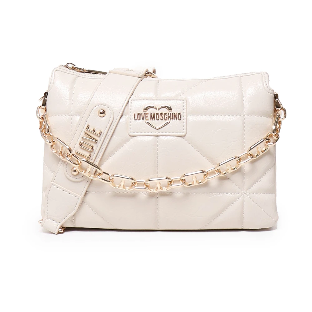 Love Moschino Witte Schoudertas met Geometrisch Gewatteerde Decoratie White Dames
