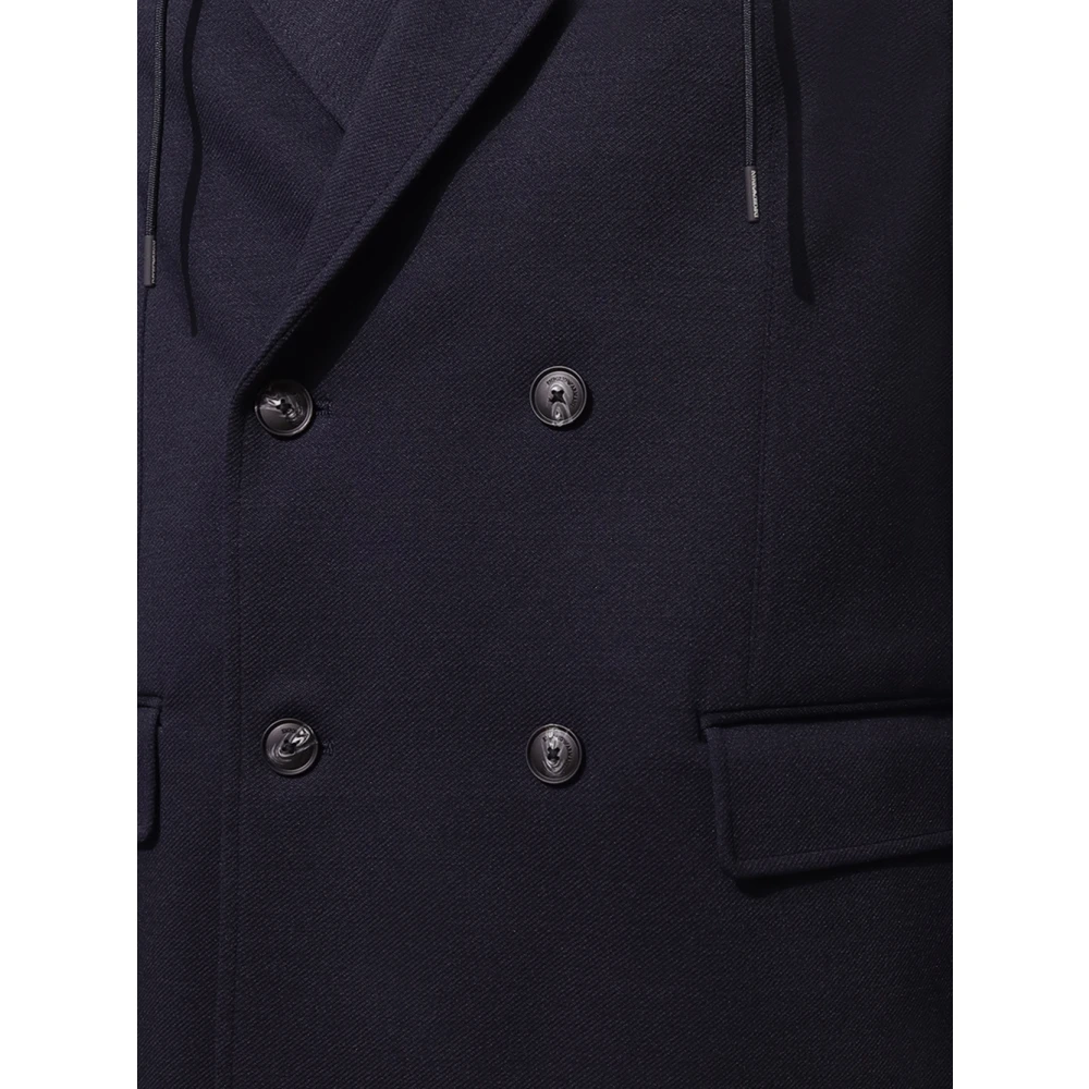 Emporio Armani Blauwe Wollen Jas met Capuchon Blue Heren