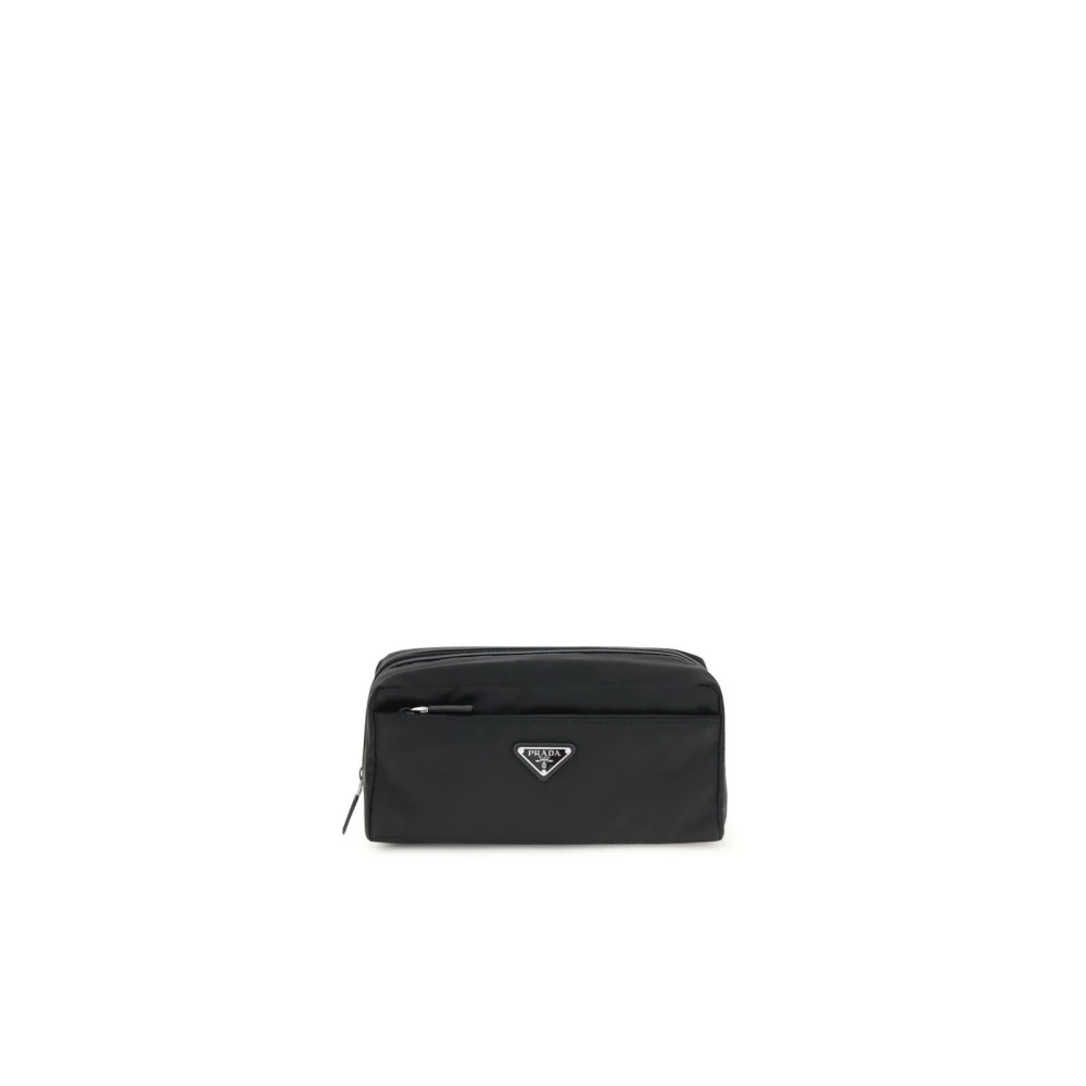 Prada Mannelijk Zwart Tassen Heren, One Size, Nylon, Beauty Case Met Rits