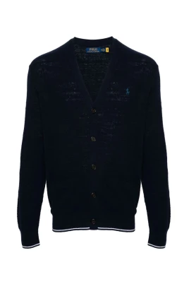 Texturerad cardigan med V-ringning i bomull och linne