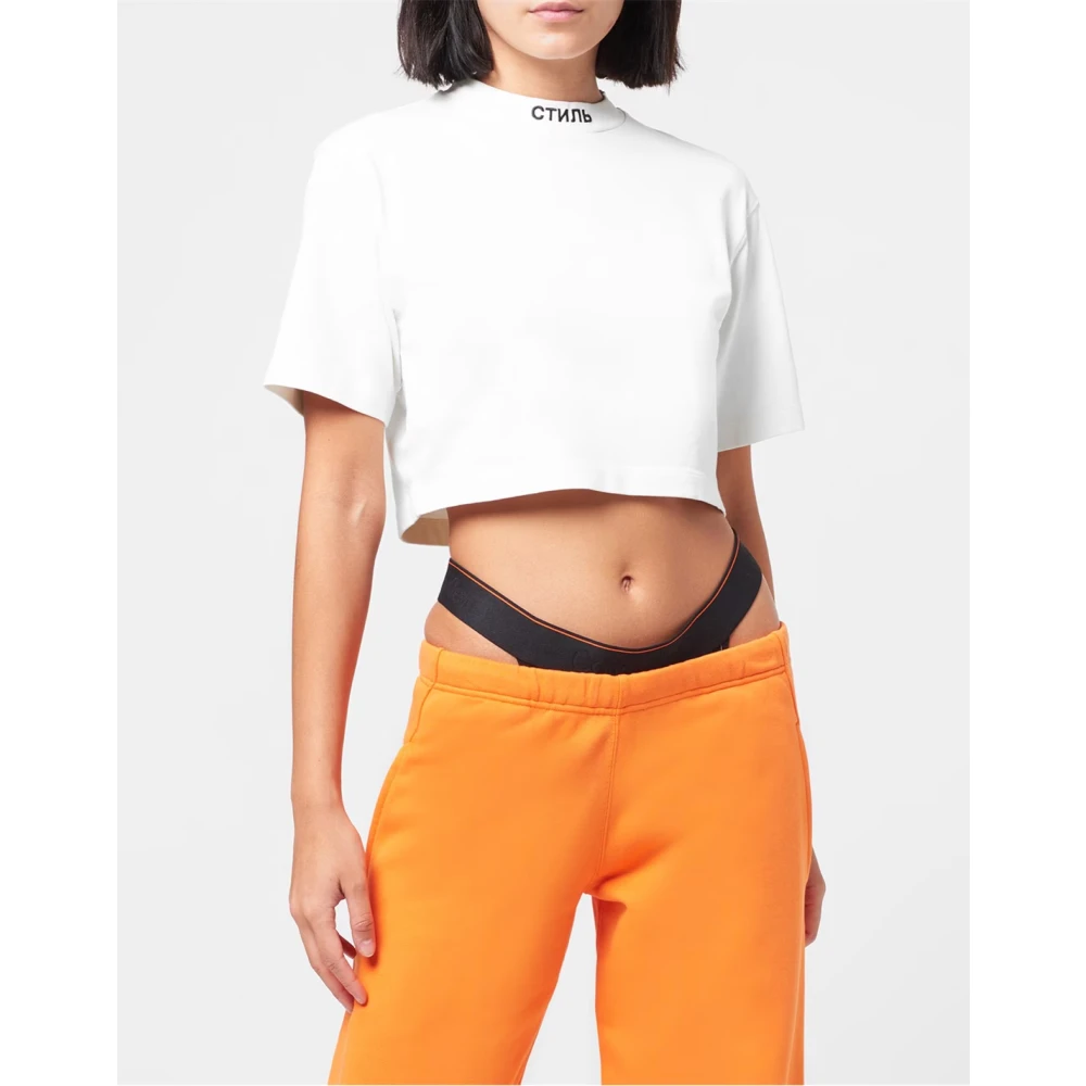 Heron Preston Logo Crop T-Shirt Wit Zwart 100% Katoen White Dames