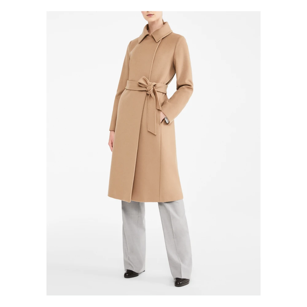Max Mara Studio Bruine wollen jas met riem Brown Dames