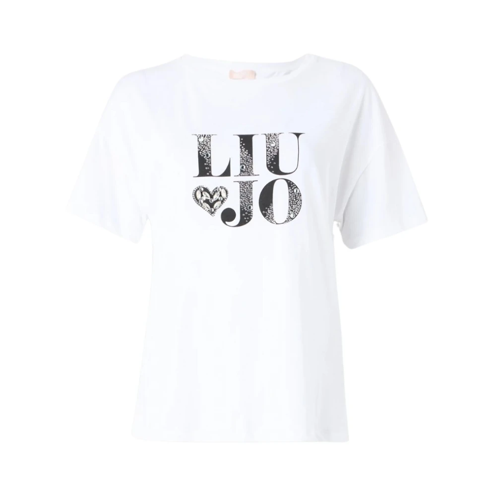 Liu Jo Wit Katoenen T-Shirt met Strass Letters White Dames