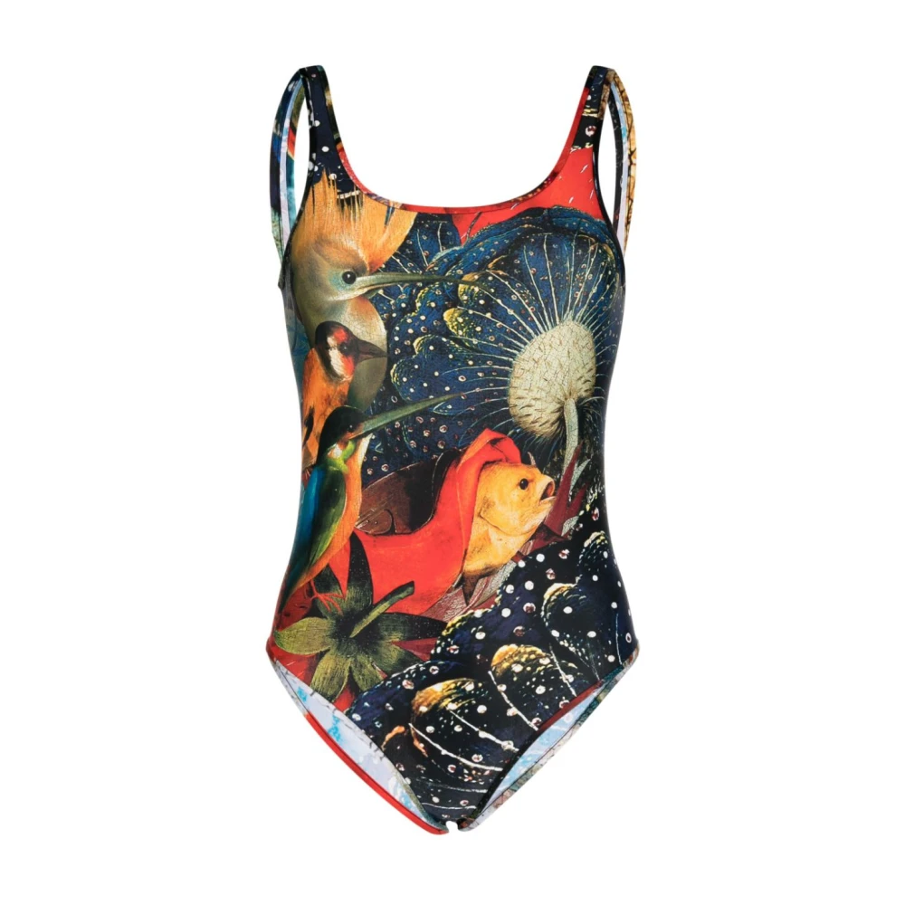 Alexander Mcqueen Women's Multicolor Graphic Print Jersey Bodysuit Multicolour - Swimsuits - Xs - Swimwear