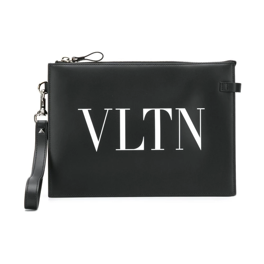 Valentino Garavani Logo Print Leren Polsband Tas Black Heren