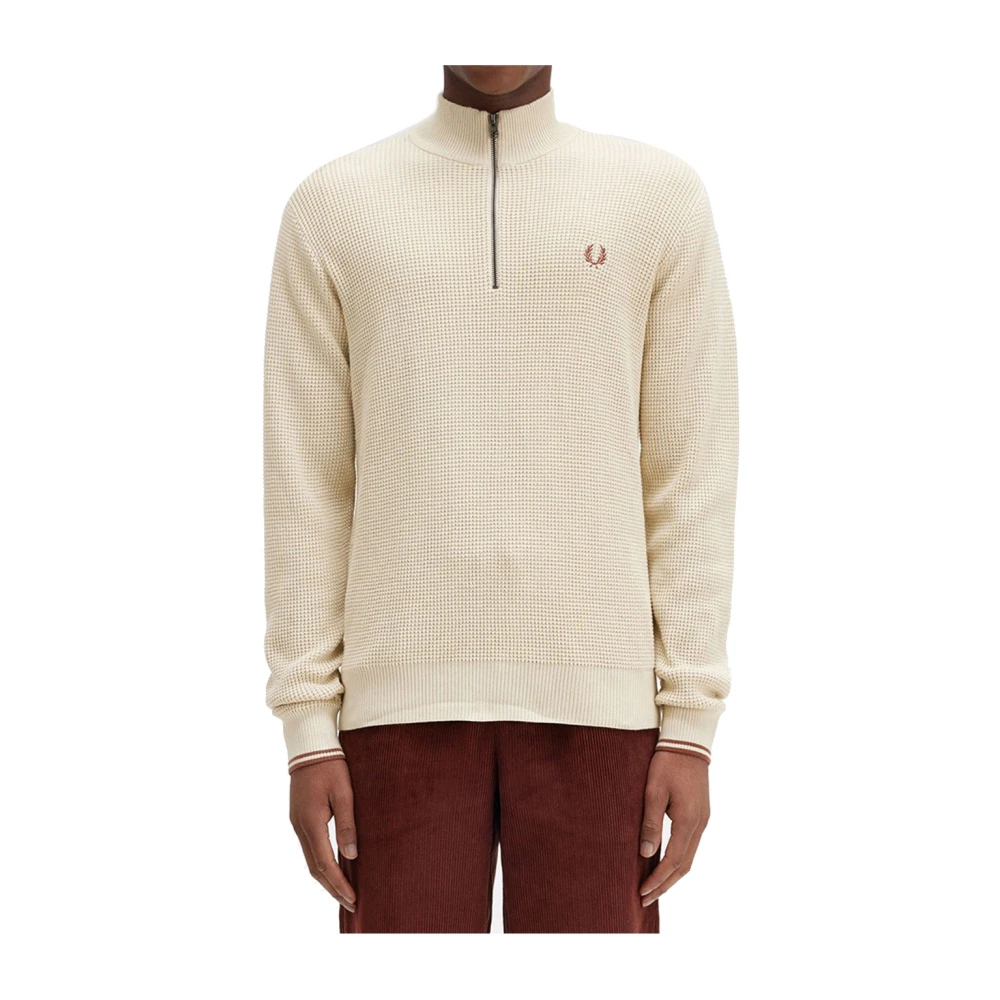 Fred Perry Wafelsteek Half Zip Sweater Beige Heren