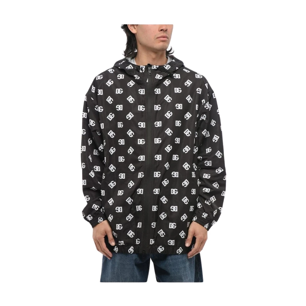 Dolce & Gabbana Men's Black Logo Print Windbreaker Jacket