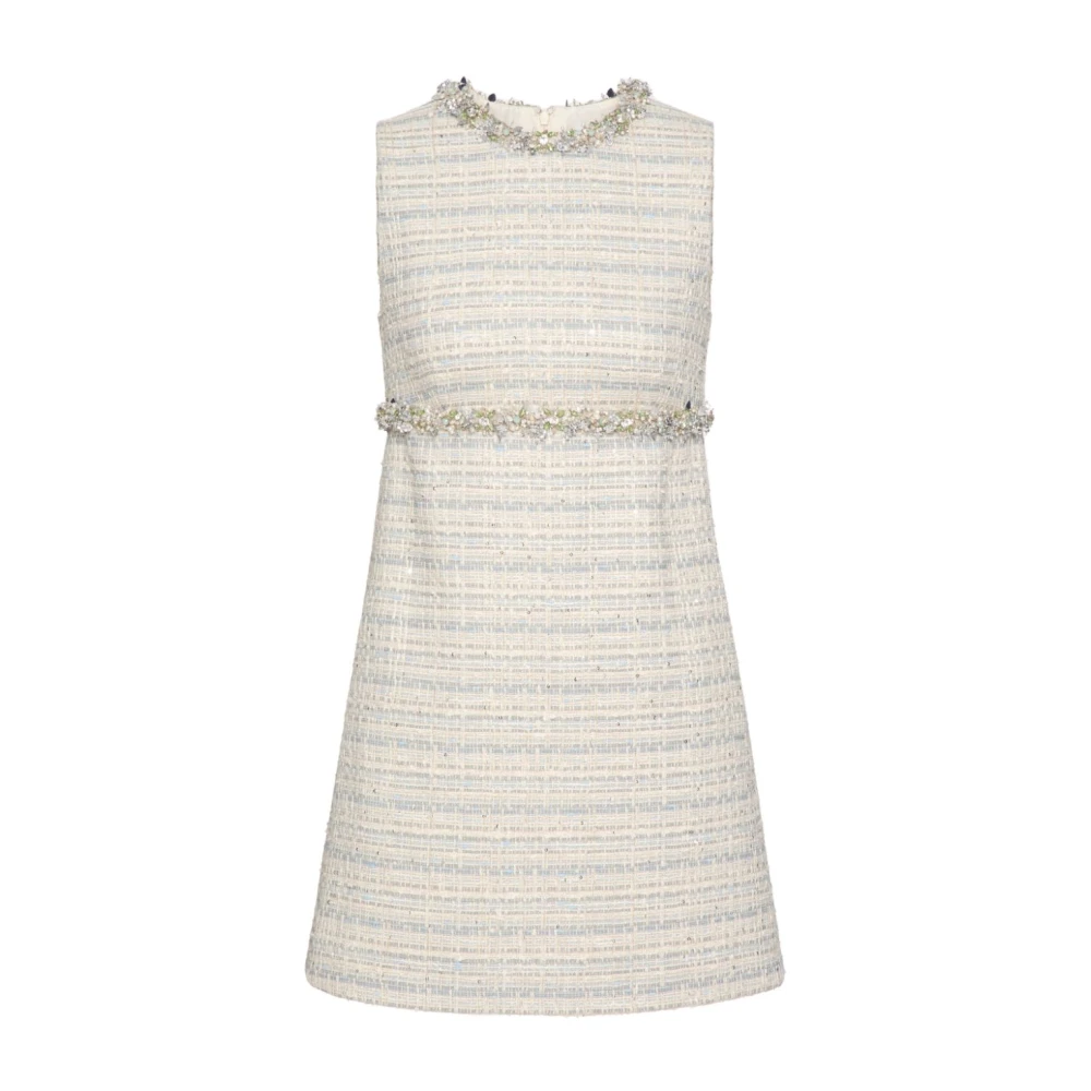 Valentino Kristalversierde Tweed Jurk White Dames