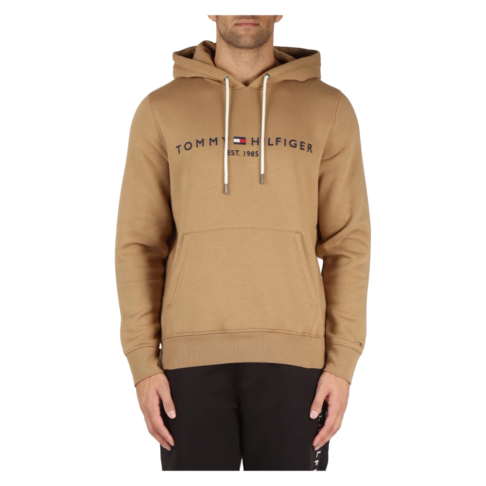 Tommy Hilfiger Katoenen hoodie met logo borduursel Beige Heren