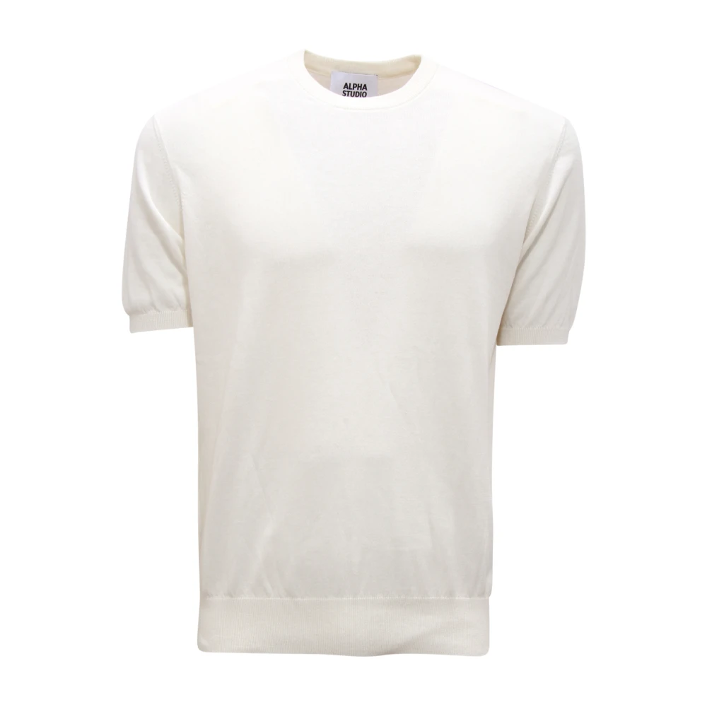 Alpha Studio Men's White T-Shirts, 2XL, Cotton Crepe Jumper In Latte