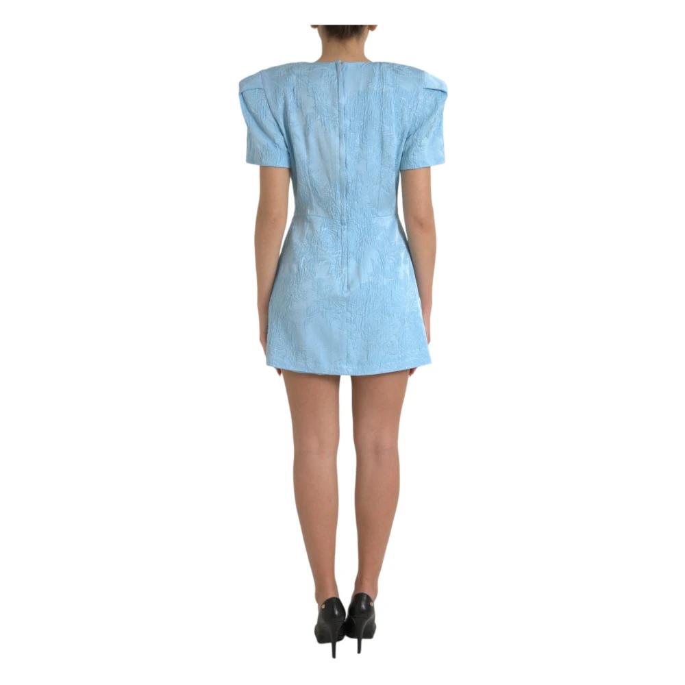 Dolce & Gabbana Bloemen Jacquard A-Lijn Mini Jurk Blue Dames