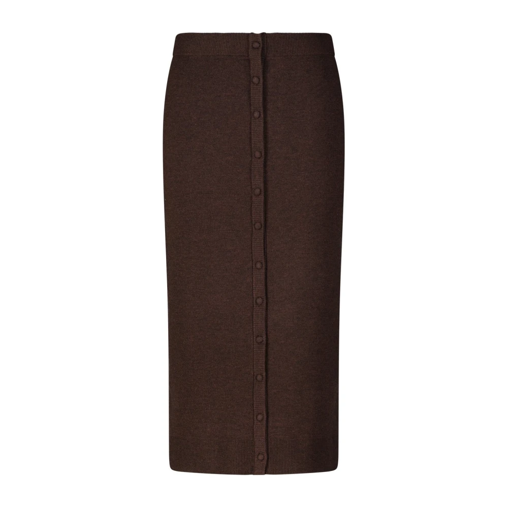 Victoria Beckham Women's Brown Midi Skirts, L, Button Detail Midi Skirt In Dark Chocolate