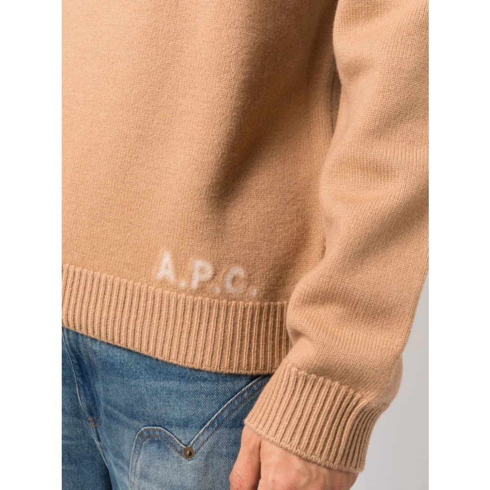 A.p.c. Geborstelde Wollen Trui Edward Kameel Brown Heren