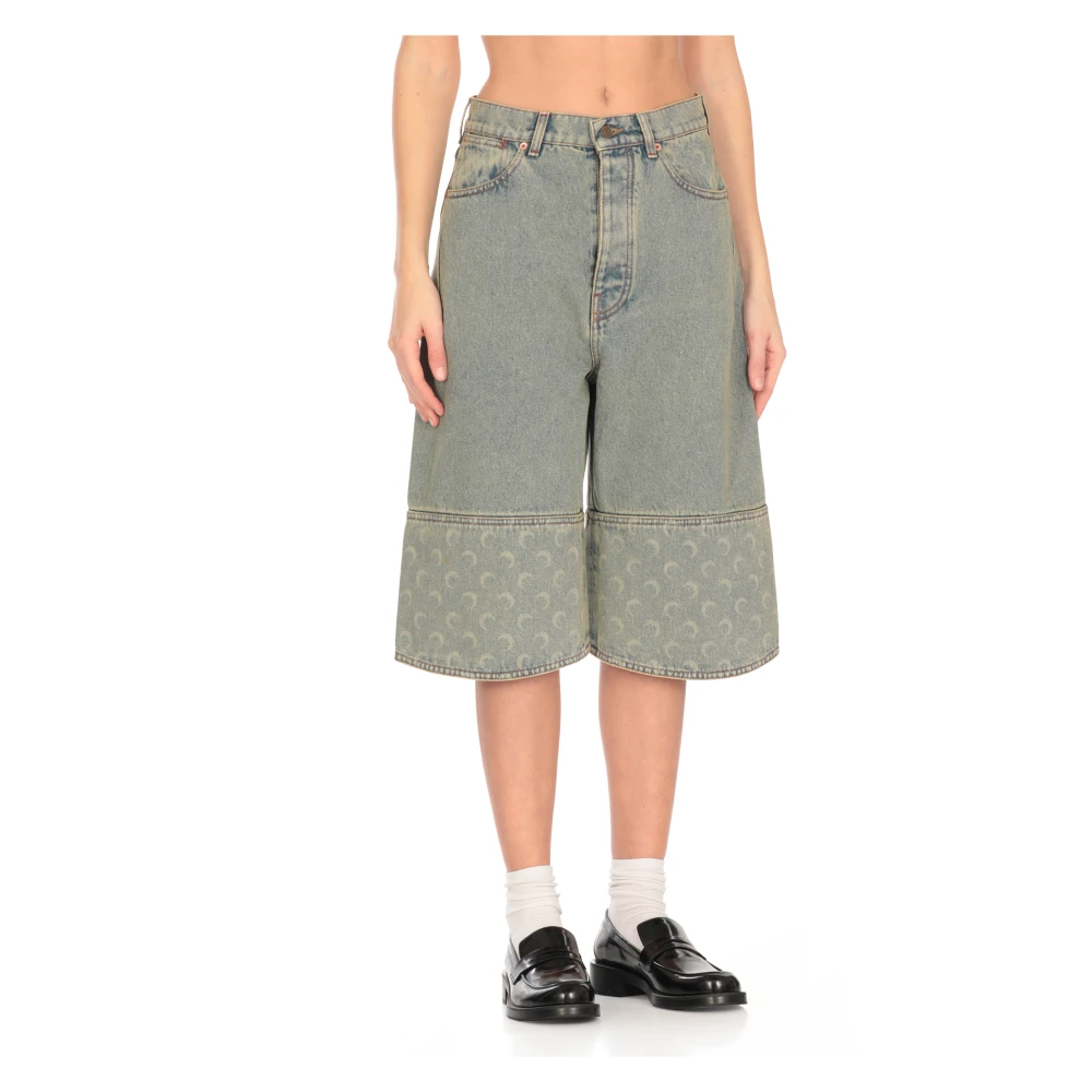 Marine Serre Lichtblauwe Bermuda Shorts Maanlogo Blue Dames