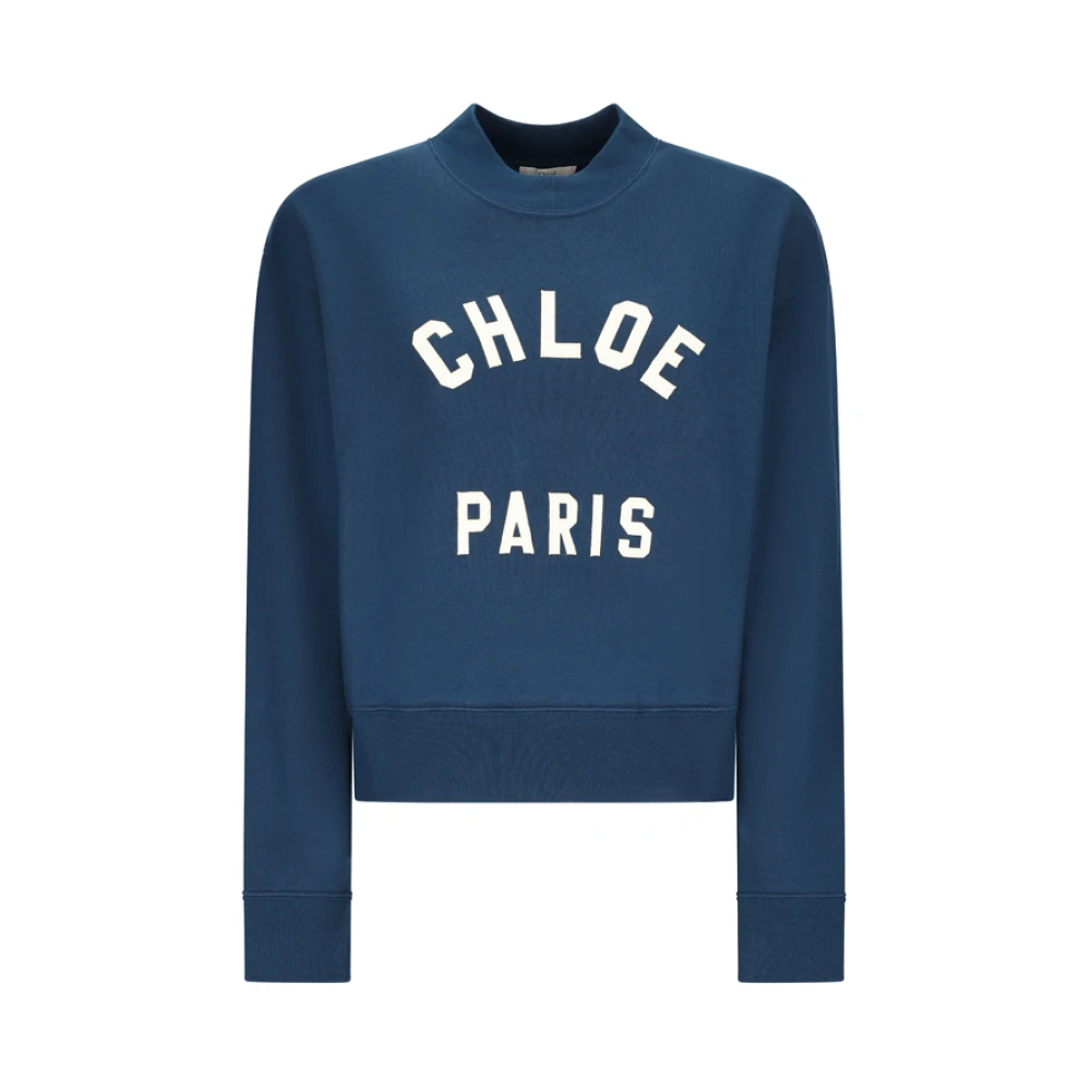 Chloé Blue Sweatshirts, Female, M, Crewneck Logo Sweatshirt