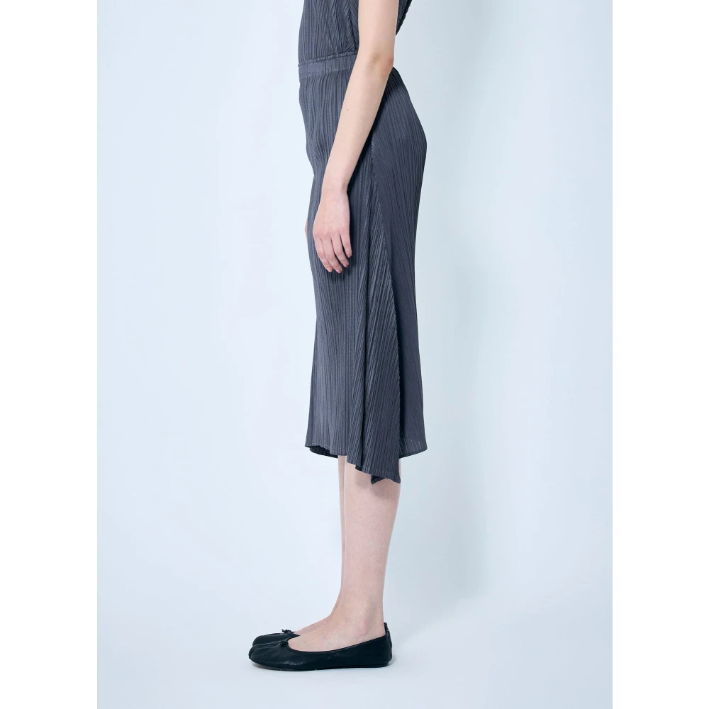 Issey Miyake Geplooide Vierkante Rok Elastische Tailleband Gray Dames