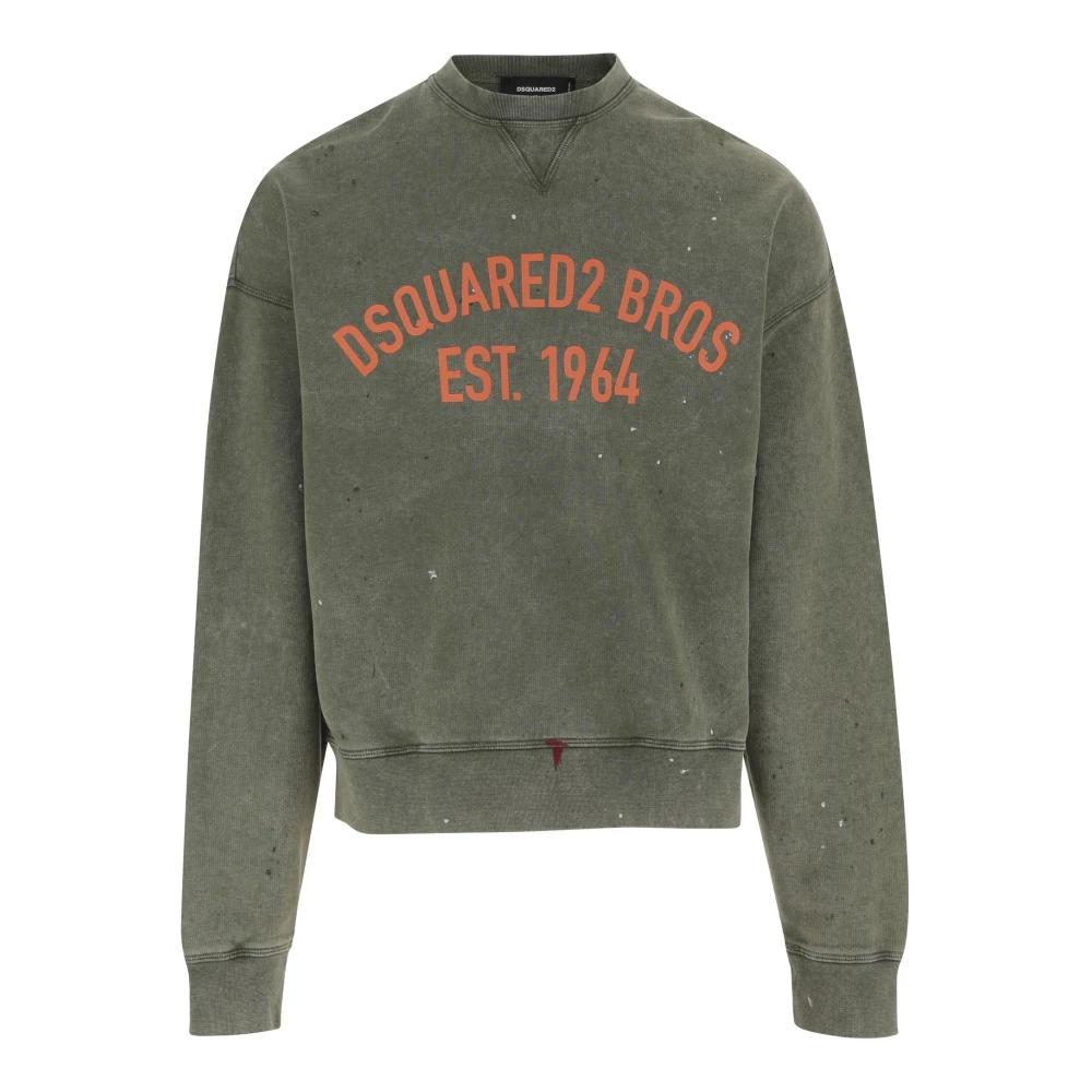 Dsquared2 Logo Katoenen Sweatshirt Crew Neck Green Heren
