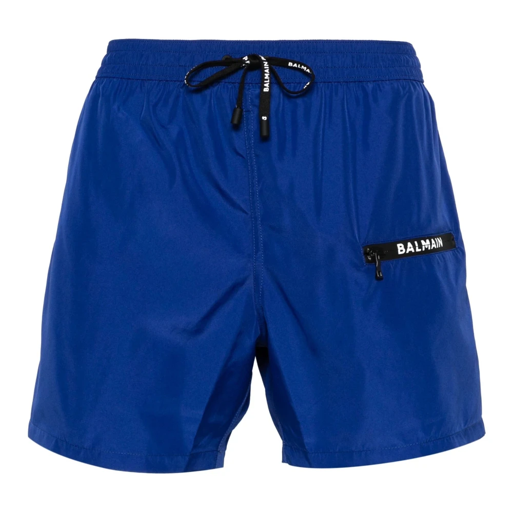 Balmain Blå Logo-Print Badshorts Blue, Herr