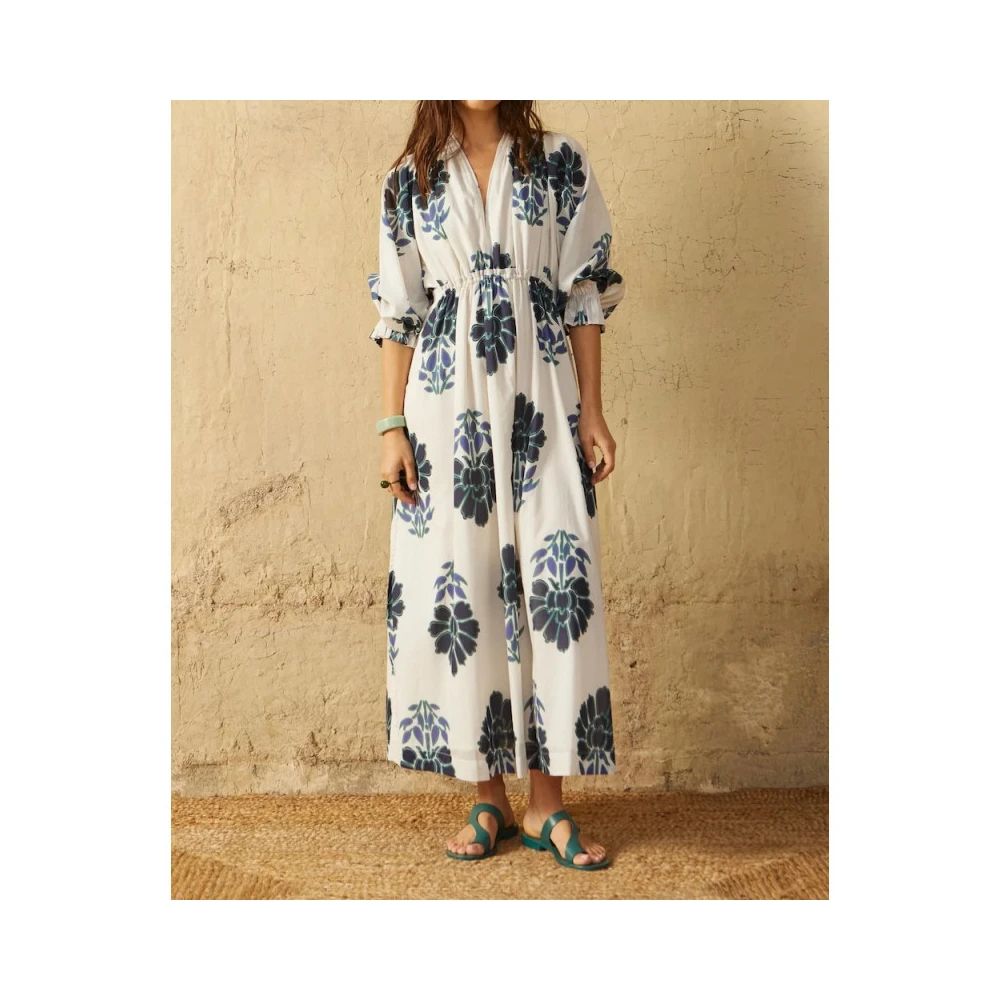 Mare Di Latte Indiase Bloemen Lange Katoenen Kimono White Dames